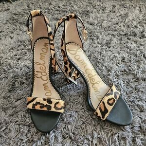 Sam Edelman Leopard Print Ankle Strap Heels - Black & Brown